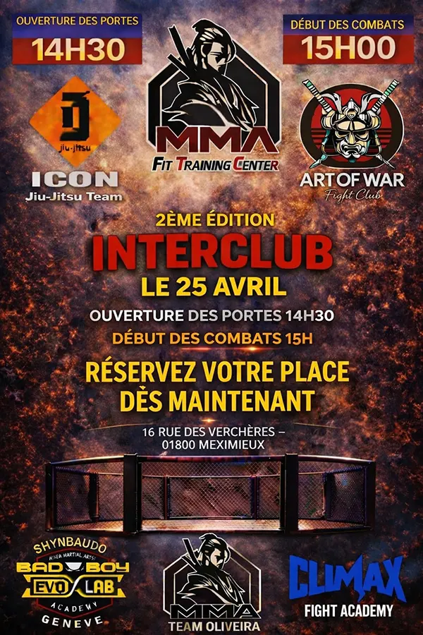 Affiche 2ème édition interclub MMA <br />le 25 Avril 2026 au MMA Fit Training Center